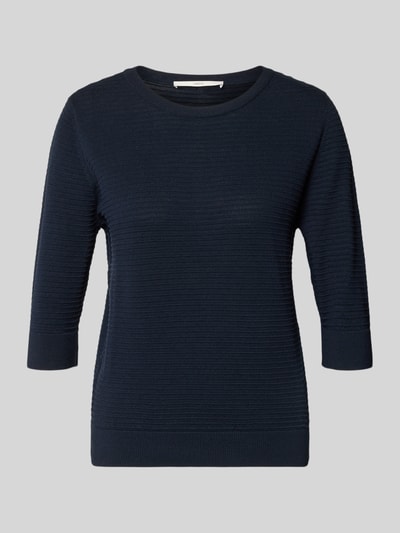 Produktfoto, Strickpullover mit 3/4-Arm von Lanius in Dunkelblau, reine Baumwolle, Regular Fit, feine Struktur, Rundhals, gerippte Abschlüsse