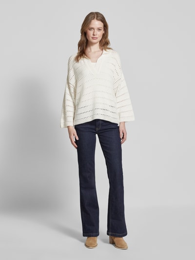 Smith and Soul Sweter z dzianiny z ażurowym wzorem Złamany biały 1