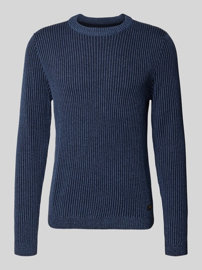 Produktfoto, Slim Fit Strickpullover aus Baumwoll-Mix Modell 'DOVER' von JACK & JONES, elastische Abschlüsse, blau, gerippte Textur
