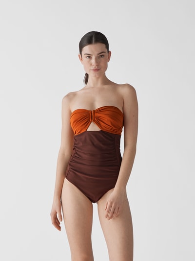 Self-Portrait Badeanzug mit Cut Out Cognac  4