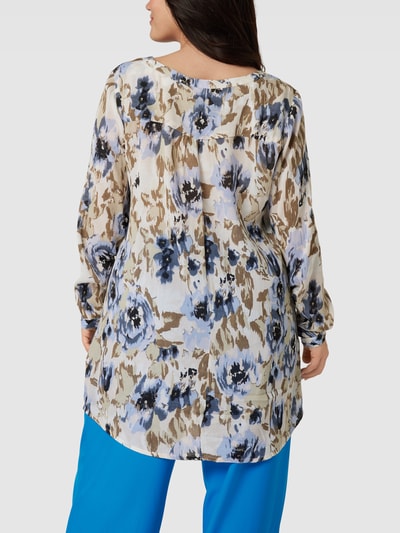 KAFFE Curve PLUS SIZE blouse met all-over bloemenmotief, model 'Ami' Bleu - 5