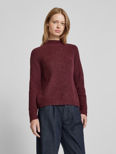 Tom Tailor Denim Regular fit gebreide pullover met ribmotief en opstaande kraag Donkerrood - 4