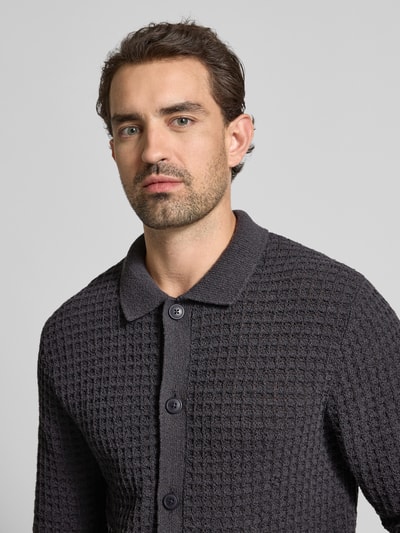 JAKE*S STUDIO MEN Gebreid jack met structuurmotief en polokraag Antraciet - 3