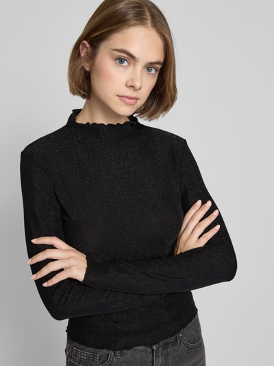 Pieces Slim Fit Langarmshirt mit Mock-Neck-Kragen und Frill-Abschlüssen Modell 'SANDRA' Black 3