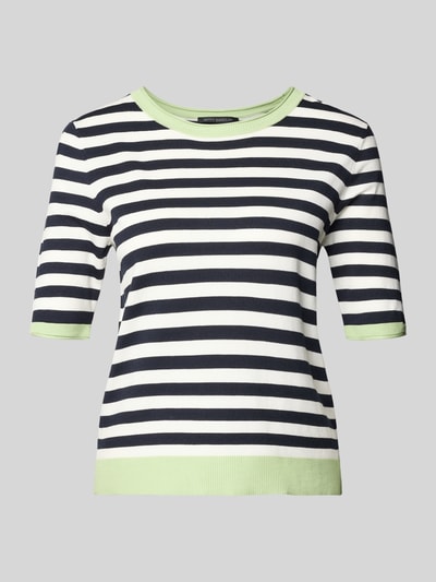 Produktfoto, Regular Fit Pullover aus Visksoe-Mix von Betty Barclay, mieszanka wiskozy, krój regular fit, imitacja dzianiny, okrągły dekolt, rękaw o dł. 1/2, długość tyłu w rozmiarze 36: 46 cm, długość rękawów w rozmiarze 36: 28 cm, czarne, białe i jasnozielone pasy, gładka faktura
