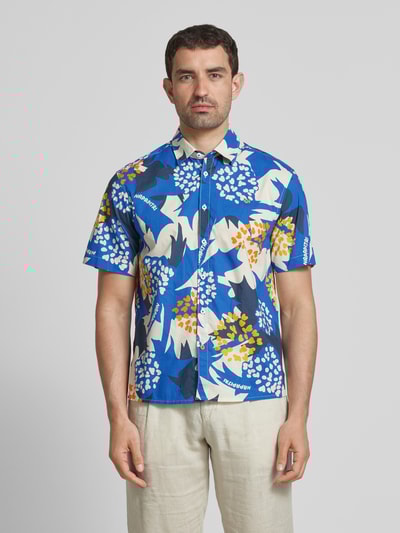 Napapijri Koszula casualowa o kroju slim fit z wyhaftowanym logo Niebieski 4