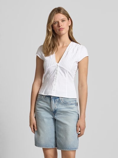 Gina Tricot Slim Fit Hemdbluse mit V-Ausschnitt Weiss 4