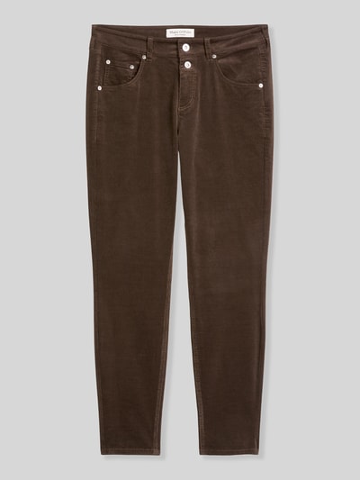 Produktfoto, Boyfriend Fit Cordhose aus Baumwoll-Mix von Marc O'Polo in Dunkelbraun, feine Cordstruktur, sichtbare Taschen, Damen Cordhose von Marc O'Polo