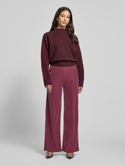 Vila Glanzende broek met elastische band, model 'ELEINAS' Prune - 1