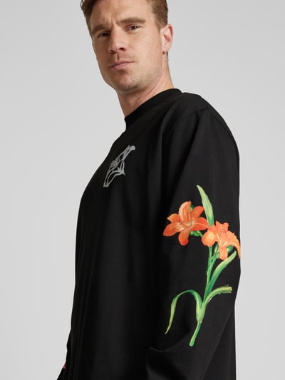 HUGO Sweatshirt mit gerippten Abschlüssen Modell 'Diflowerlo' Black 3