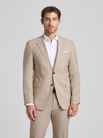 Männermodel trägt 2-Knopf-Sakko mit Woll-Anteil Modell 'Herby' von JOOP! Collection in Beige, Regular Fit, Nahaufnahme Oberkörper.