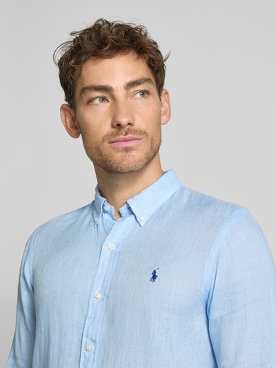 Polo Ralph Lauren Slim Fit Leinenhemd mit Logo-Stitching Hellblau 3