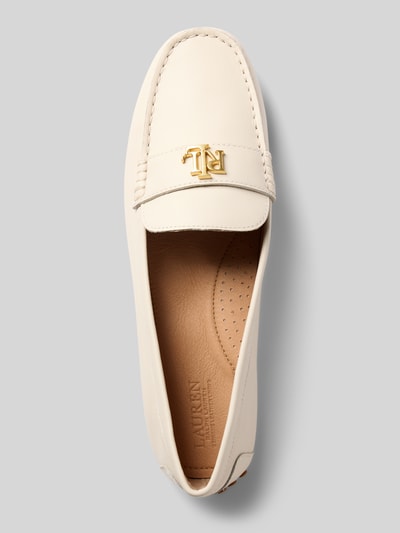 Produktfoto, kremowy Loafer aus echtem Rindsleder Modell 'BARNSBURY' von Lauren Ralph Lauren, płaski obcas, logo, skóra gładka, profilowana podeszwa