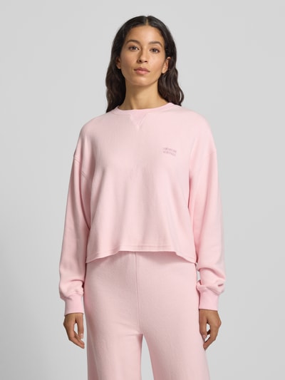 American Vintage Kort sweatshirt met labelstitching, model 'ETOK' Lichtroze - 4