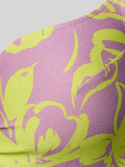 Produktfoto, Bikini-Oberteil mit Knoten-Detail Modell 'CHALIA' von Marie Jo, lila-gelb gemustert, strukturierter Stretch-Materialmix, wattierte Cups