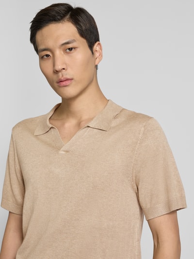 Lindbergh Slim Fit Poloshirt mit V-Ausschnitt Modell 'Ecovero' Beige 3