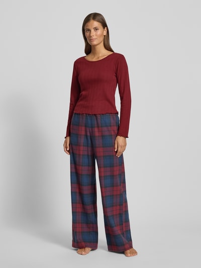 Jake*s Casual Pyjamabovendeel met ajourpatroon Bordeaux - 1