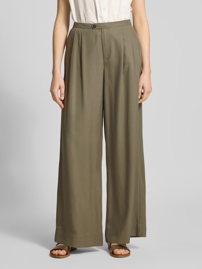 Selected Wide Leg Bundfaltenhose aus Lyocell-Leinen-Mix Modell 'NATUK' Oliv 4