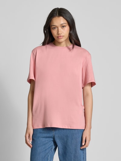 EDITED T-shirt z prążkowanym, okrągłym dekoltem model ‘Milly’ Mocnoróżowy 4