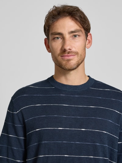 SELECTED HOMME Regular Fit Strickshirt aus Baumwoll-Leinen-Mix Modell 'BERG SUN' Marine 3