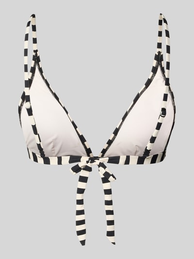 Produktfoto, Bikini-Oberteil mit rückseitiger Schnürung Modell 'YADBOR' von Barts in Schwarz-Weiß, Material-Mix mit Stretch-Anteil, V-Ausschnitt, verstellbare Spaghettiträger, Fixed Triangel Fit, Schnürverschluss hinten.