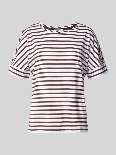 MAERZ Muenchen T-Shirt mit geripptem Rundhalsausschnitt Mittelbraun 2