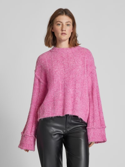 Pieces Loose Fit Strickpullover mit Wollanteil und Details an den Säumen Modell 'RUBBLE' Rosa 4