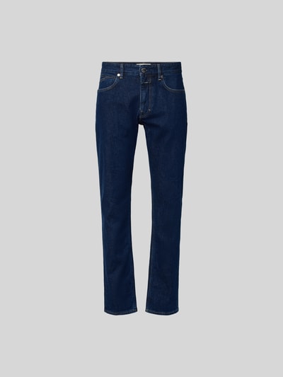 Produktfoto, Straight Fit Jeans mit Logo-Patch von Closed in Dunkelblau, 5-Pocket-Design, elastischer Baumwoll-Mix, klare Textur