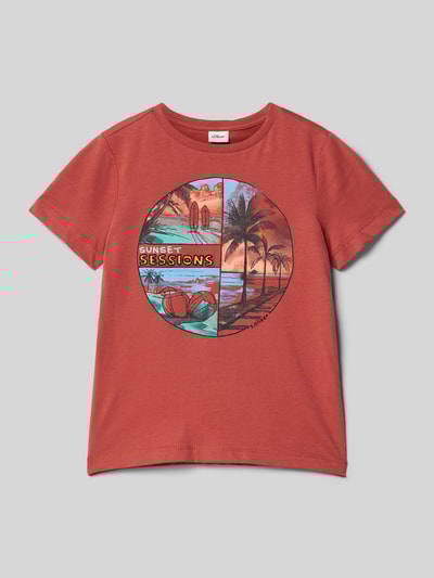 s.Oliver RED LABEL T-shirt o kroju regular fit z czystej bawełny Ciemnoczerwony 1
