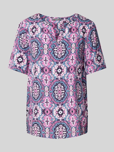 Montego Blouse met all-over motief Rookblauw - 2