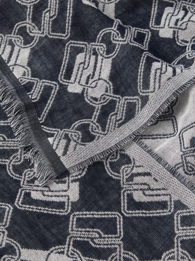 Marc Cain Szal ze wzorem na całej powierzchni z frędzlami Granatowy 2