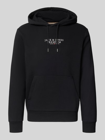 Produktfoto, Hoodie mit Label-Print Modell 'JPRBLUARCHIE' von JACK & JONES in Schwarz, Baumwoll-Mix, lockerer Schnitt, Känguru-Tasche, Kapuze