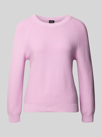Produktfoto, Boxy Fit Strickpullover aus reiner Baumwolle Modell 'FOVILA' von BOSS, Optik: Unifarben, Materialverarbeitung: Strick, zartrosafarbene Textur
