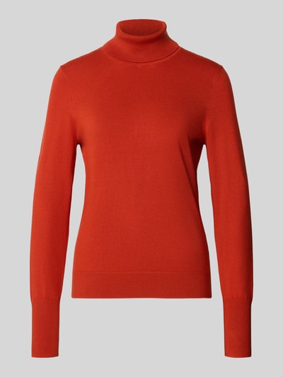 Produktfoto, Regular Fit Rollkragenpullover aus Viskose-Mix von Jake*s Collection in kräftigem Orange, glatte Struktur, vor grauem Hintergrund.