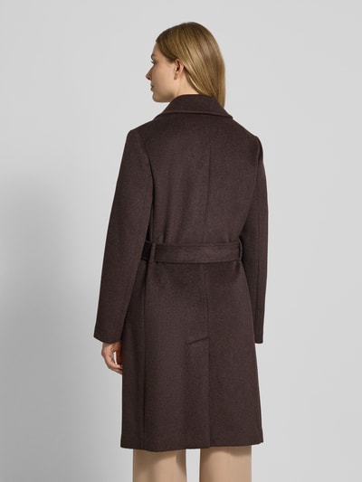 s.Oliver BLACK LABEL Regular fit lange wollen jas met tailleriem om te strikken Donkerbruin - 5