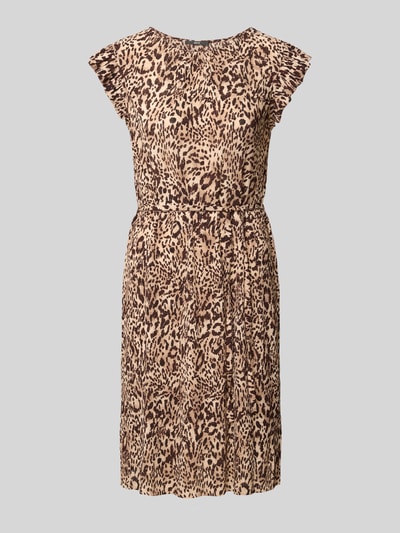Produktfoto, Knielanges Kleid mit U-Boot-Ausschnitt von zero im Animal-Print, Schmetterlingsärmel, Bindegürtel, Material-Mix mit Stretch-Anteil, taillierter Schnitt, Damen, Knielänge