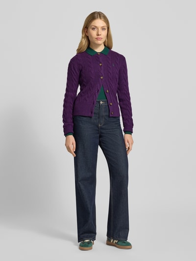 Polo Ralph Lauren Kardigan z mieszanki wełny i kaszmiru z wyhaftowanym logo Jasnośliwkowy 1