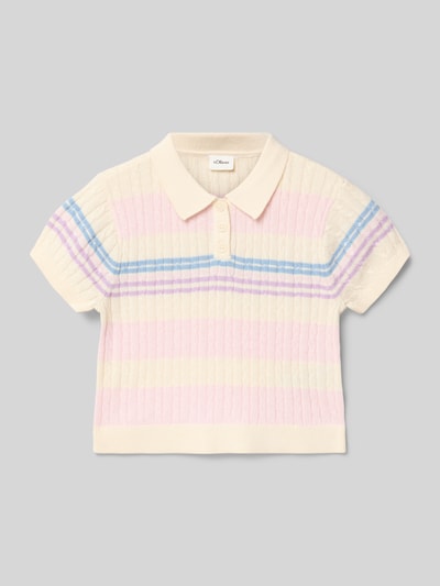 Produktfoto, Regular Fit Strick-Shirt aus Baumwoll-Mix von s.Oliver RED LABEL, efekt: wzór na całej powierzchni, wzór w paski, ścieg warkoczowy, krótki rękaw, zakończenia prążkowane, mieszanka bawełny, pastelowe kolory, tekstura dzianinowa