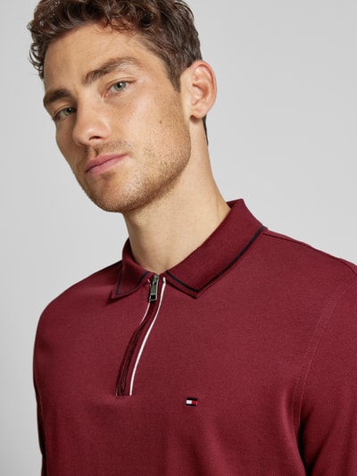 Tommy Hilfiger Slim fit poloshirt met labelstitching Donkerrood - 3