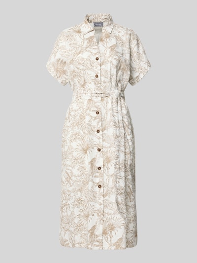 Produktfoto, Hemdblusenkleid aus Leinen-Baumwoll-Mix von WHITE LABEL, Allover-Look in Beige mit Knopfleiste und Bindegürtel, gerader Schnitt