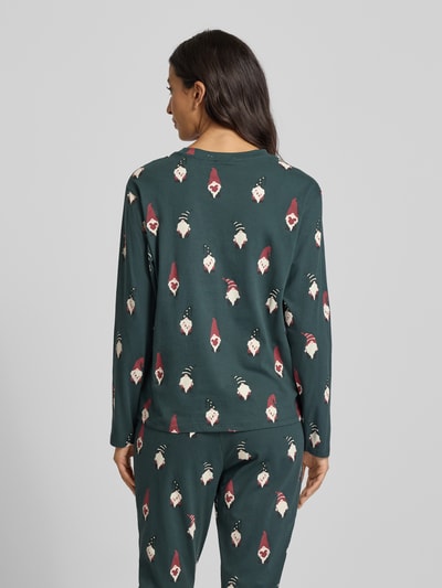 Jake*s Casual Góra od piżamy o kroju relaxed fit z nadrukiem z motywem na całej powierzchni Ciemnozielony 5