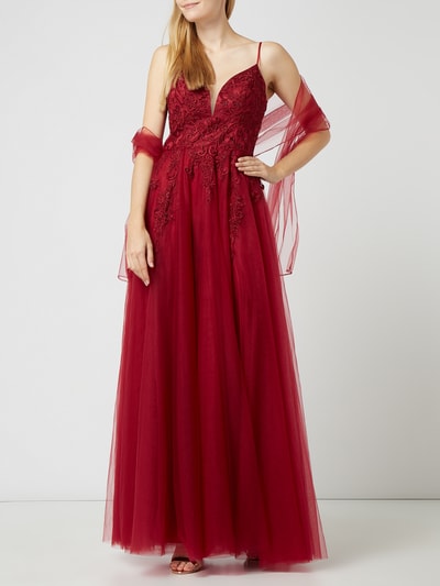 Luxuar Abendkleid aus Tüll mit Strasssteinen  Bordeaux 5