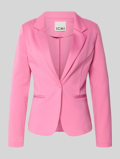 Produktfoto, Regular Fit Blazer mit Viskose-Anteil Modell 'Kate' von ICHI, różowy, elastyczny materiał, klapy, kieszenie z lamówką, zapięcie na guzik, długość tyłu w rozmiarze S: 58 cm, szerokość w rozmiarze S: 43 cm, długość rękawa w rozmiarze S: 62 cm.