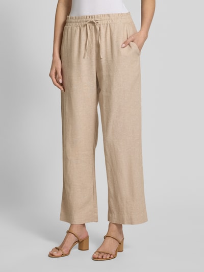 FREE/QUENT Straight leg linnen broek met steekzakken, model 'Lavea' Zand gemêleerd - 4