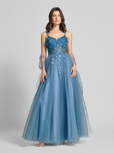 unique Abendkleid mit Perlen und Pailletten Blau 1