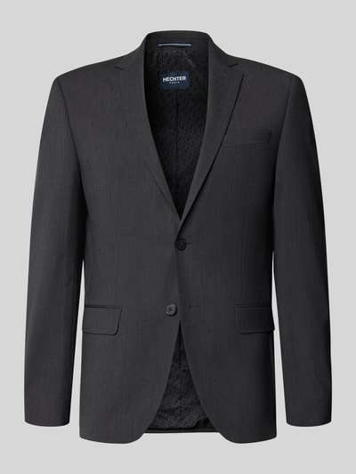 Produktfoto, 2-Knopf-Sakko mit Pattentaschen von HECHTER PARIS im Unifarbenes-Design, Material-Mix mit Schurwoll-Anteil, Modern Fit, Reverskragen, Knopfverschluss, Brusttasche, Schwarz, glatte Struktur, klare Linien