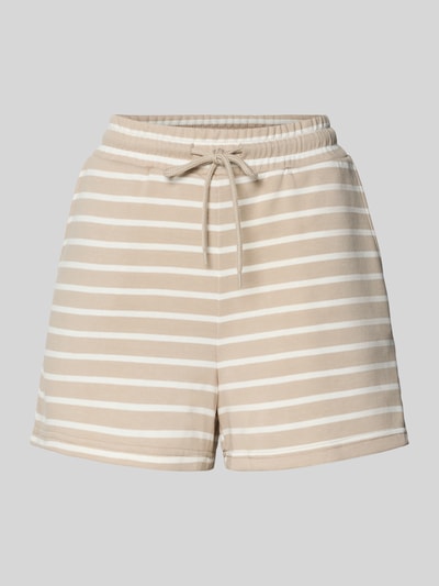 Produktfoto, Regular Fit Sweatshorts aus Baumwoll-Mix Modell 'CHILLI SUMMER' von Pieces in Two-Tone-Optik, gestreift, mit Tunnelzug, elastischem Bundabschluss, seitlichen Eingrifftaschen, Sweat-Materialverarbeitung.