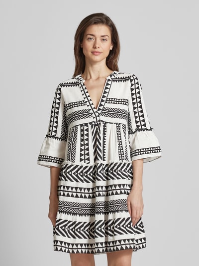 Vero Moda Knielange tuniekjurk met all-over motief, model 'DICTHE' Zwart - 4