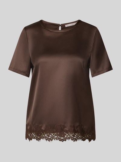 Produktfoto, Regular Fit Bluse aus Satin mit Spitzenbesatz von Christian Berg Woman Selection, brauner Ton, Kurzarm, rundhals, glatte Textur