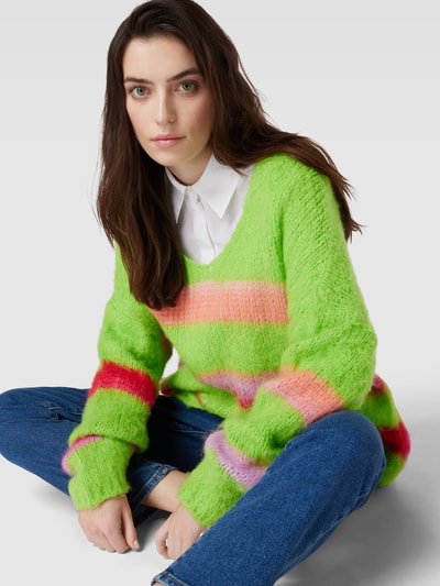 miss goodlife Gebreide pullover van een mix van wol en mohair met streepmotief Neon groen - 3